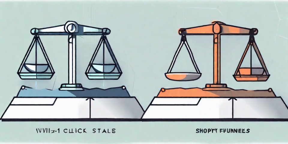 Two symbolic structures representing clickfunnels and shopify