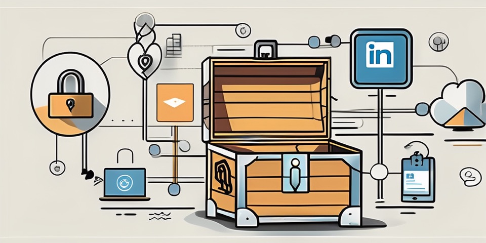 A symbolic representation of linkedin's interface with various icons like messages