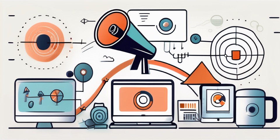 A roadmap with various marketing icons like a megaphone