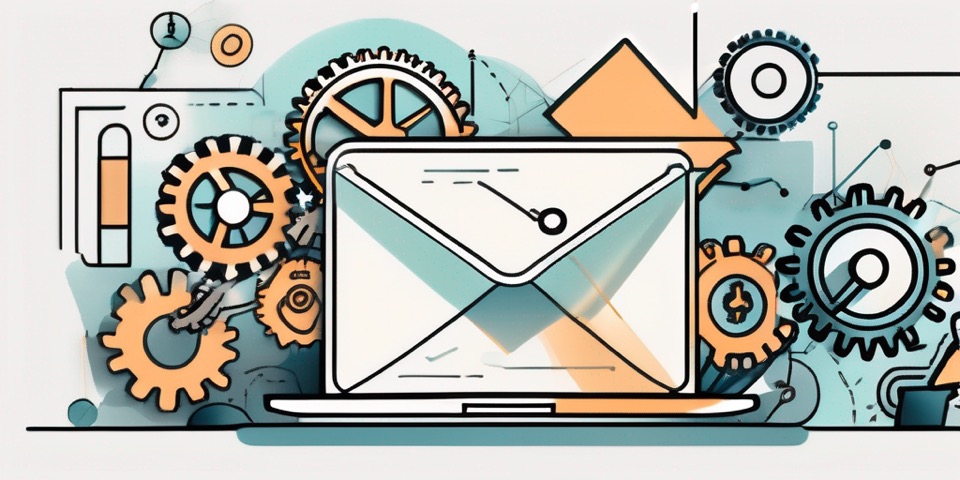 A digital envelope opening to reveal various elements like gears