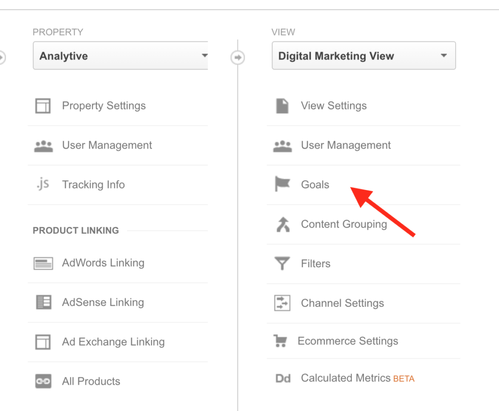 Selecting Google Analytics Goals