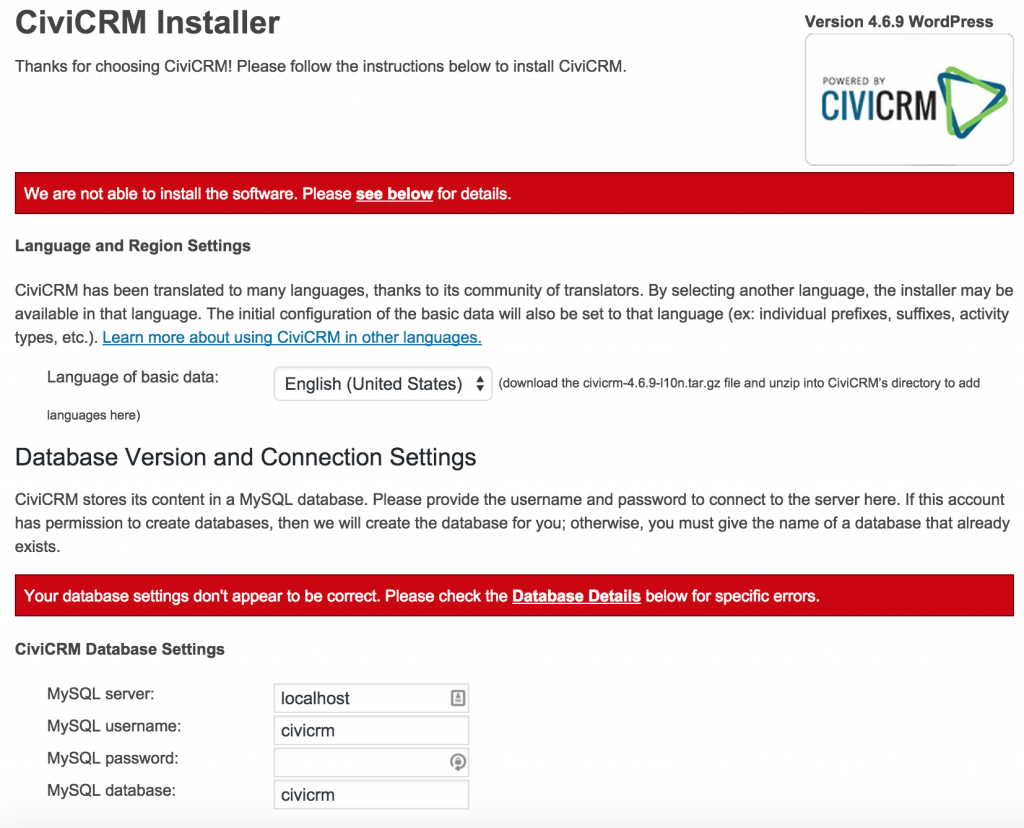 CiviCRM Needs Database Credentials