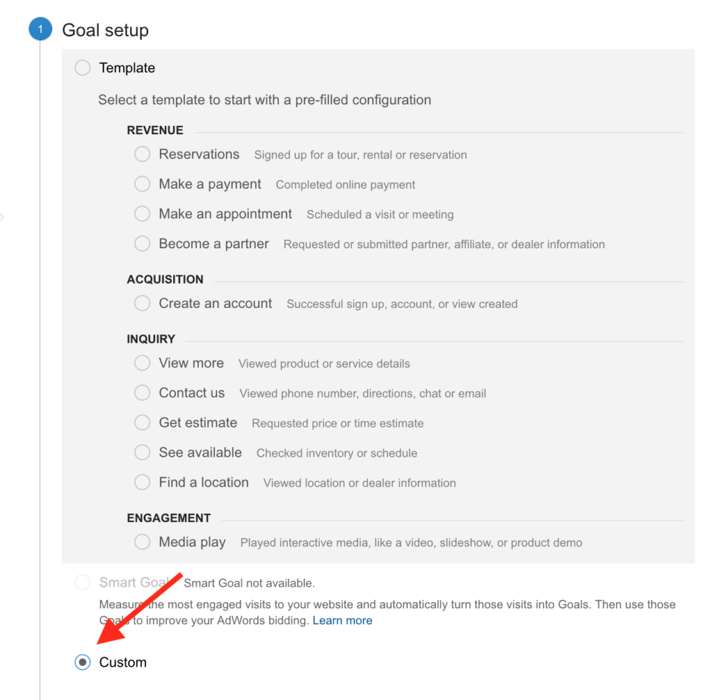 Custom Google Analytics Goals